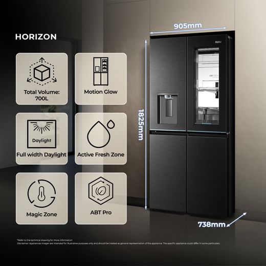 Haier Horizon American Fridge Freezer - Obsidian Steel - Annotation - Features